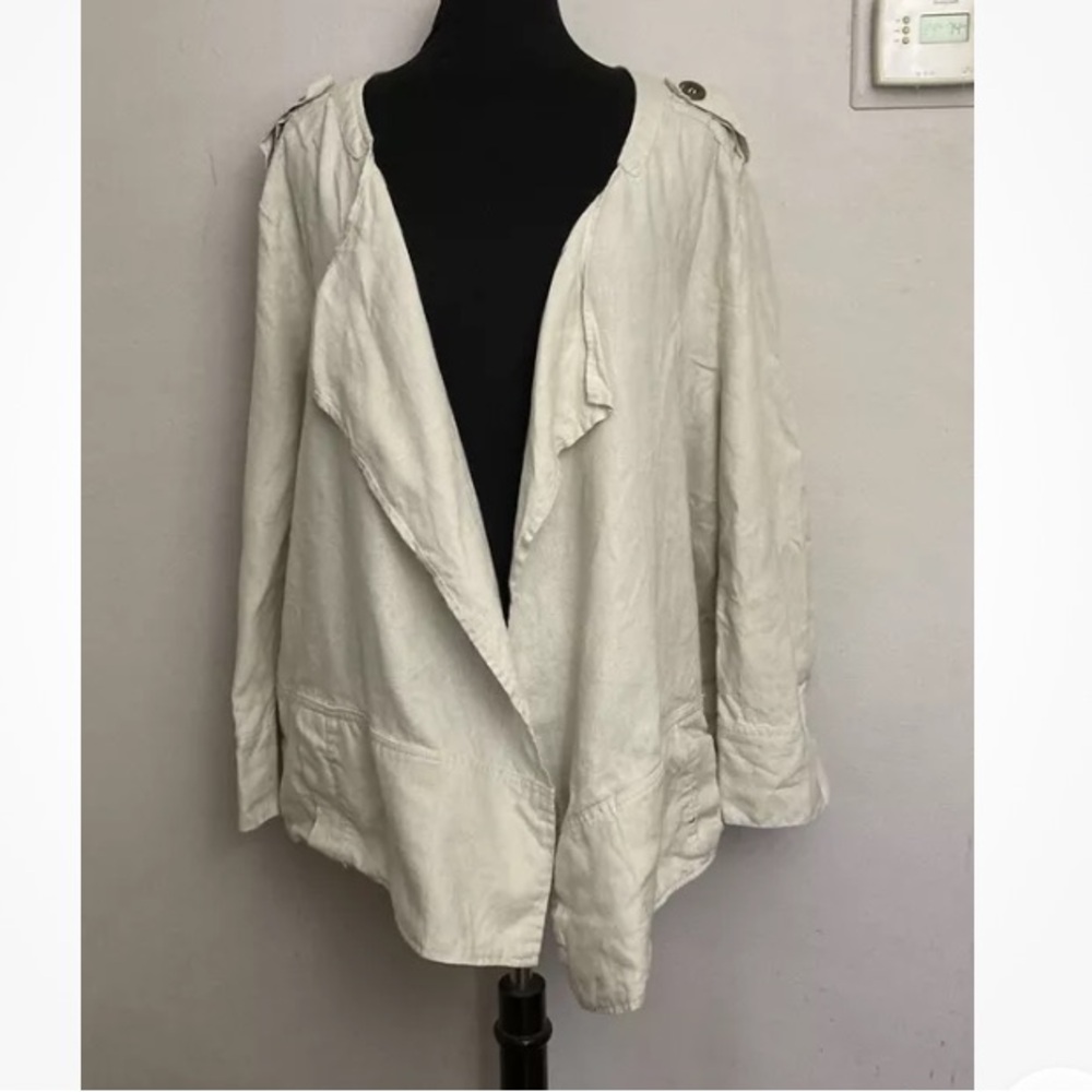 9-28 For Cynthia Linen Jacket open Long Sleeve Pockets 3x Cardigan Beige